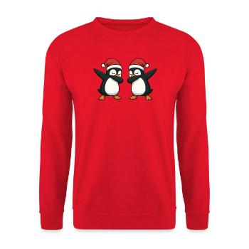 Zwei Pinguine dabben im Weihnachtslook - Unisex Pullover - Rot - Vorne - Alina (178cm) & Michal (187cm)