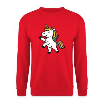 Licorne sauteuse joyeuse avec un art coloré de crinière - Sweat-shirt Unisexe - rouge - Devant - Alina (178cm) & Michal (187cm)