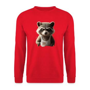 Grumpy Waschbär mit Kaffee – Morgenmuffel Design - Unisex Pullover - Rot - Vorne - Alina (178cm) & Michal (187cm)
