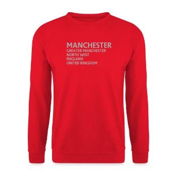 Manchester – England Lyric Design - Unisex Pullover - Rot - Vorne - Alina (178cm) & Michal (187cm)
