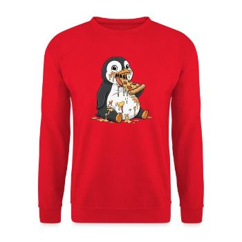 Cute Penguin Spill Pizza Italian Food - Unisex Sweatshirt - red - Front - Alina (178cm) & Michal (187cm)