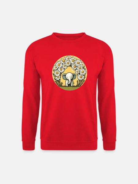 Elefant im Gänseblümchen-Ring - Unisex Pullover - Rot