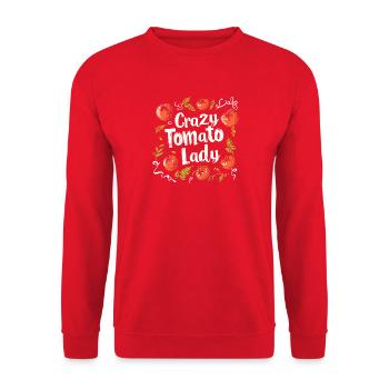 La Dame Folle des Tomates – Conception drôle de jardin de tomates - Sweat-shirt Unisexe - rouge - Devant - Alina (178cm) & Michal (187cm)