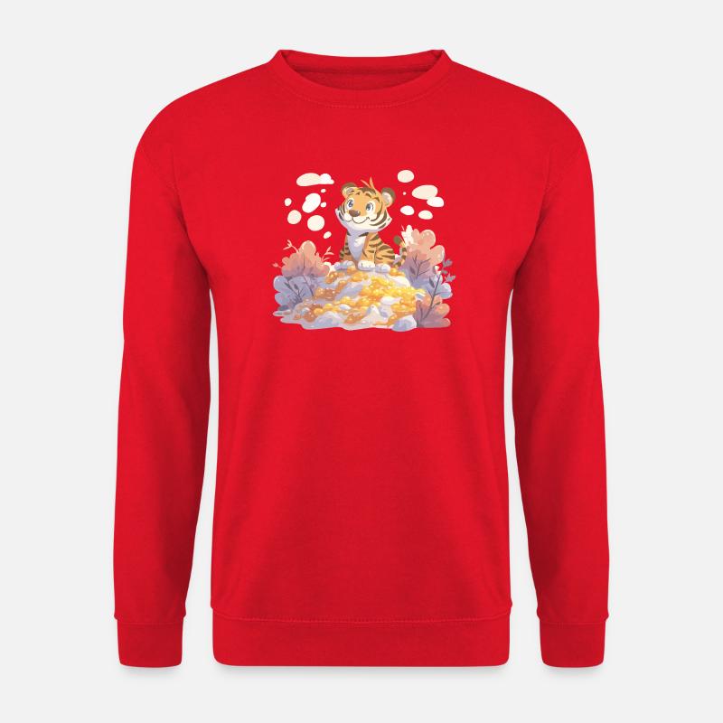 Tigerjunge auf Goldschatz im Herbstwald - Unisex Pullover - Rot