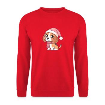 Chiot Noël Rose avec Bonnet et Écharpe - Sweat-shirt Unisexe - rouge - Devant - Alina (178cm) & Michal (187cm)