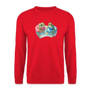 Zwei Frösche im Schwimmring - Unisex Pullover - Rot - Vorne - Alina (178cm) & Michal (187cm)