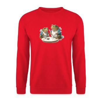 Frog Dinner: Fly on a Plate - Unisex Sweatshirt - red - Front - Alina (178cm) & Michal (187cm)