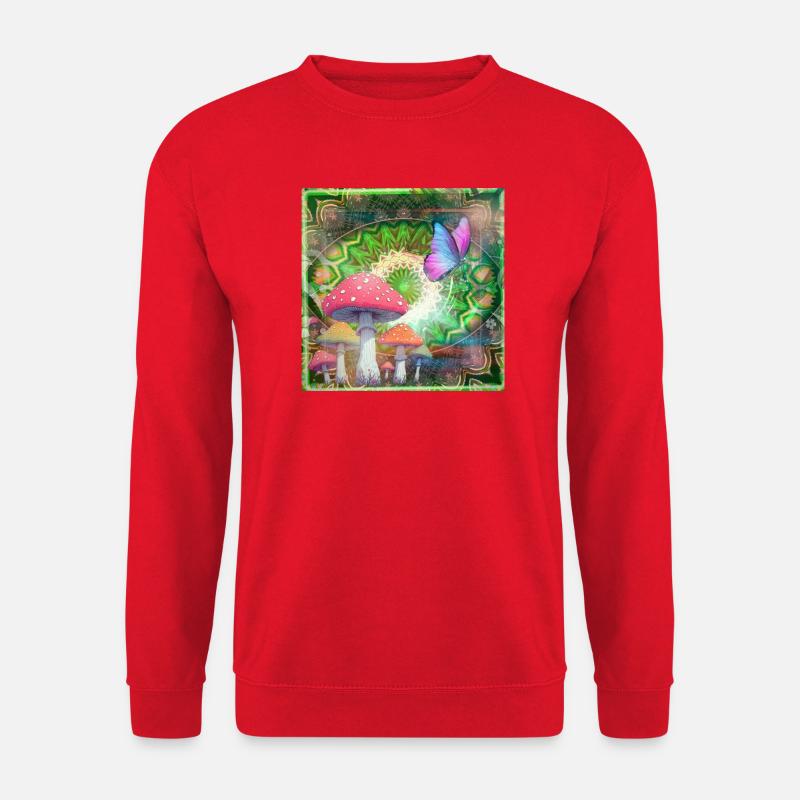 Psychedelische Pilze und Schmetterling Neonwald - Unisex Pullover - Rot