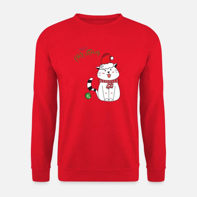Weihnachtskatze mit Weihnachtsmütze - Unisex Pullover - Rot
