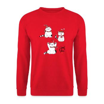Weihnachtskatzen Merry Christmas - Unisex Pullover - Rot - Vorne - Alina (178cm) & Michal (187cm)