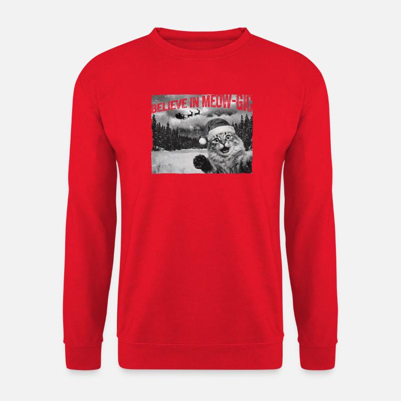 Believe in Meow-gic Katze Weihnachtsmann Foto - Unisex Pullover - Rot