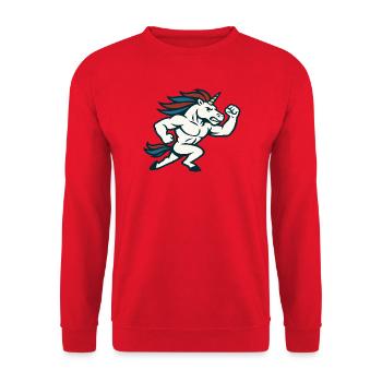 Running Power Unicorn Sportmaskottchen-Design - Unisex Pullover - Rot - Vorne - Alina (178cm) & Michal (187cm)