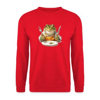 Froschkoch mit Gabel und Messer - Unisex Pullover - Rot - Vorne - Alina (178cm) & Michal (187cm)