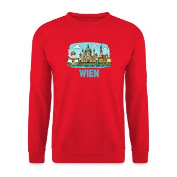 Vienna Panorama: Historic Skyline - Unisex Sweatshirt - red - Front - Alina (178cm) & Michal (187cm)