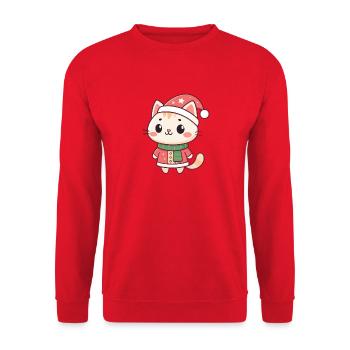 Chaton Noël kawaii en bonnet rouge - Sweat-shirt Unisexe - rouge - Devant - Alina (178cm) & Michal (187cm)