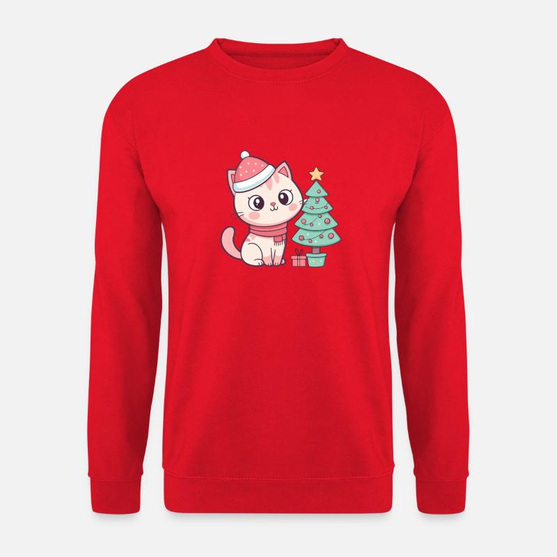 Christmas Kitten by the Tree - Unisex Sweatshirt - red