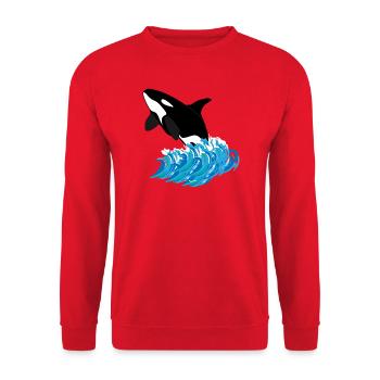 Orca-Druck - Unisex Pullover - Rot - Vorne - Alina (178cm) & Michal (187cm)