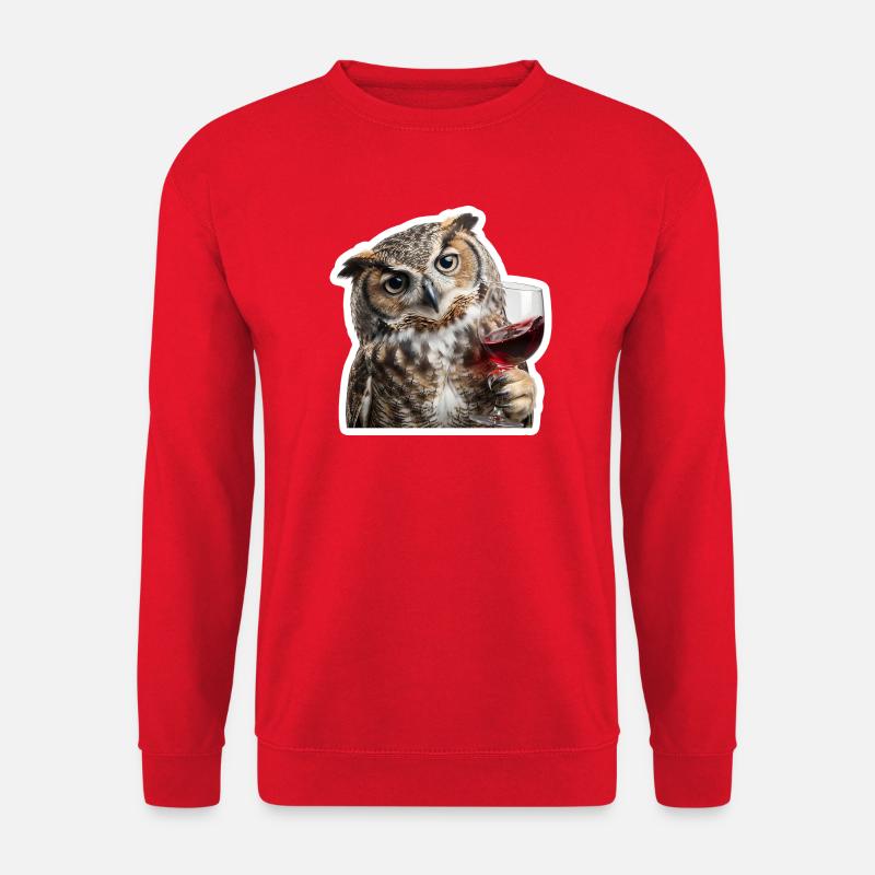 Weise Eule beim gemuetlichen Weinabend - Unisex Pullover - Rot