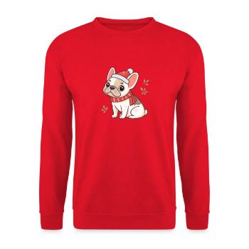 Christmas Bulldog and Red Scarf - Unisex Sweatshirt - red - Front - Alina (178cm) & Michal (187cm)