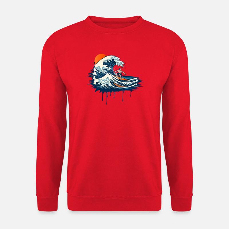 Dynamische Surf Illustration auf kraftvoller Welle - Unisex Pullover - Rot