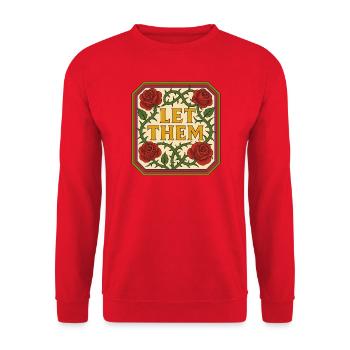 Let Them Bloom Roses Vintage-Schild - Unisex Pullover - Rot - Vorne - Alina (178cm) & Michal (187cm)