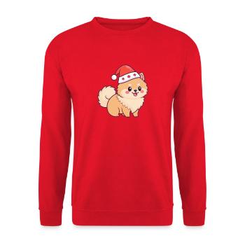 Pomeranian Dog Festive Weihnachtshut - Unisex Pullover - Rot - Vorne - Alina (178cm) & Michal (187cm)