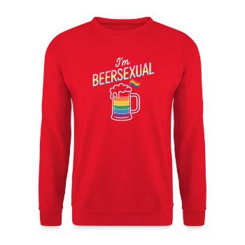 I'm Beersexual - Cool Beer Logo - Unisex Pullover - Rot - Vorne - Alina (178cm) & Michal (187cm)