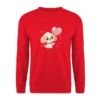 Süßer Pudelwelpe mit Herzballon - Unisex Pullover - Rot - Vorne - Alina (178cm) & Michal (187cm)