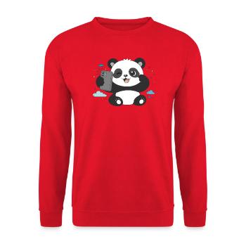 Cute Panda Takes Selfie – Funny Motif - Unisex Sweatshirt - red - Front - Alina (178cm) & Michal (187cm)