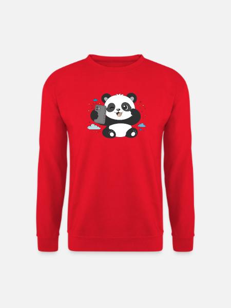 Cute Panda Takes Selfie – Funny Motif - Unisex Sweatshirt - red