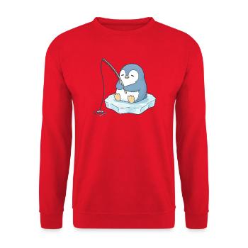 Cute Penguin Angler Cartoon Fishing Fishing - Unisex Sweatshirt - red - Front - Alina (178cm) & Michal (187cm)