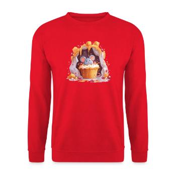 Niedliche Maus in Cupcake Höhle - Unisex Pullover - Rot - Vorne - Alina (178cm) & Michal (187cm)