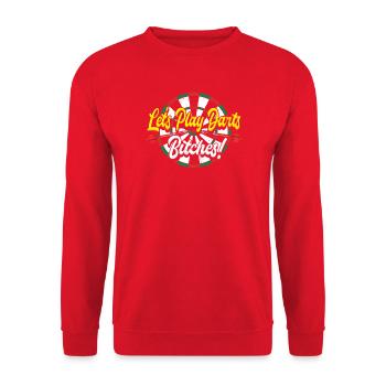 Retro Let's Play Darts Target Bullseye Design - Unisex Pullover - Rot - Vorne - Alina (178cm) & Michal (187cm)