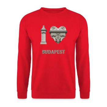I Love Budapest – Klassische Architektur - Unisex Pullover - Rot - Vorne - Alina (178cm) & Michal (187cm)