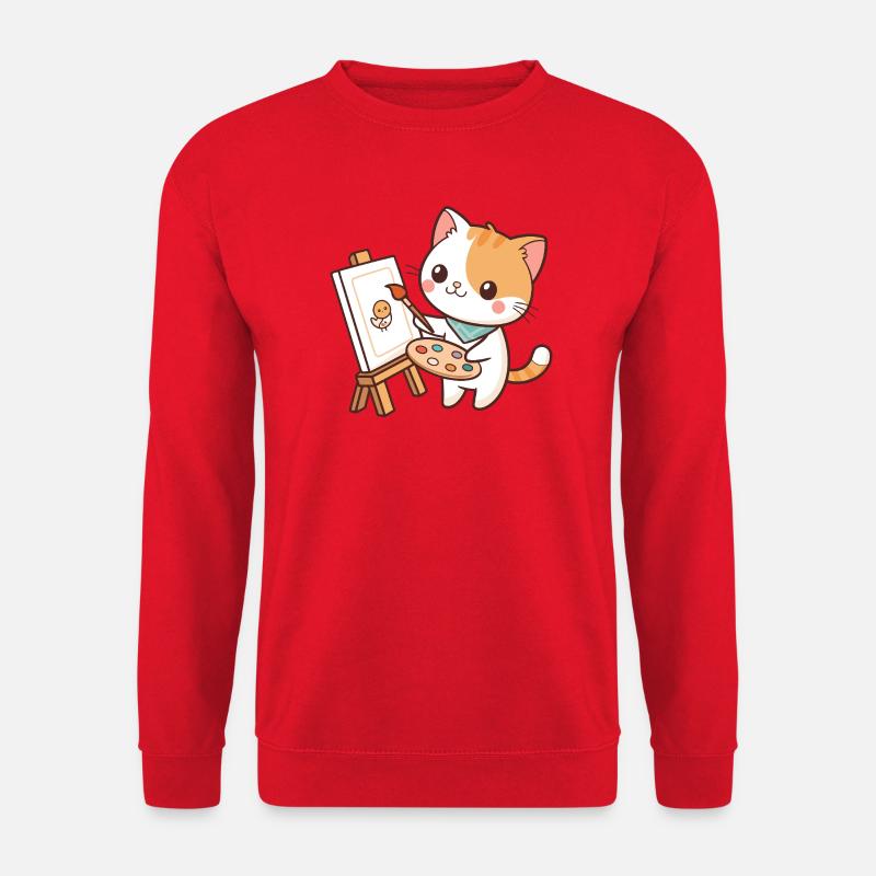 Künstlerkatze und Kleines Küken - Unisex Pullover - Rot