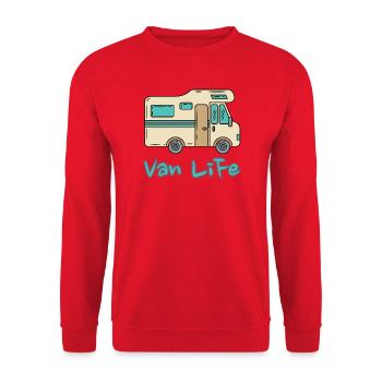 Van Life Vintage Motorhome Camper Adventure - Unisex Pullover - Rot - Vorne - Alina (178cm) & Michal (187cm)