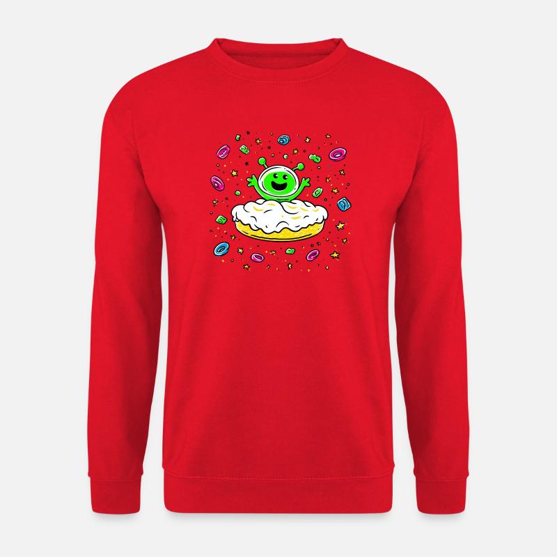 Weltraum Aliens auf Donut - Unisex Pullover - Rot
