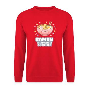 Ramen Nudeln Katzenliebhaber Retro Kawaii Katzen - Unisex Pullover - Rot - Vorne - Alina (178cm) & Michal (187cm)