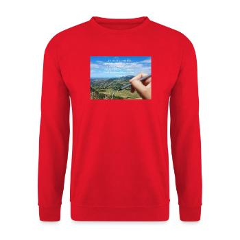 Himmlisches Schöpfungszitat Landschaft - Unisex Pullover - Rot - Vorne - Alina (178cm) & Michal (187cm)