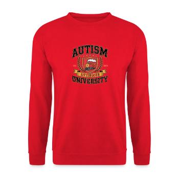 Autism University - Funny Gen Alpha Memes - Unisex Sweatshirt - red - Front - Alina (178cm) & Michal (187cm)