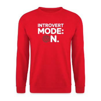 Introvert Mode ON – Lustiger Spruch - Unisex Pullover - Rot - Vorne - Alina (178cm) & Michal (187cm)