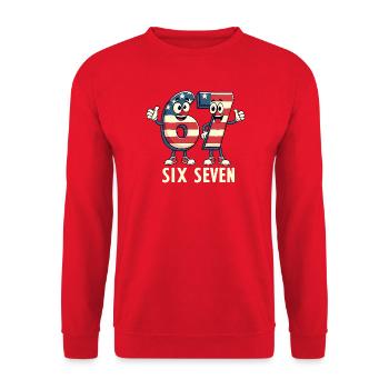 US Flag 67 Memes Six Seven - Unisex Sweatshirt - red - Front - Alina (178cm) & Michal (187cm)