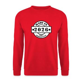 FABRIQUÉ EN 2026 Année de naissance de la construction Cadeau vintage - Sweat-shirt Unisexe - rouge - Devant - Alina (178cm) & Michal (187cm)