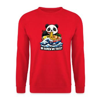 Panda In Ramen We Trust - Unisex Sweatshirt - red - Front - Alina (178cm) & Michal (187cm)