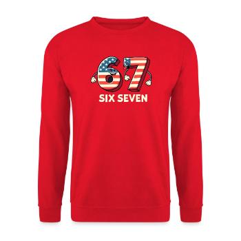 US Flag 67 Memes Six Seven - Unisex Sweatshirt - red - Front - Alina (178cm) & Michal (187cm)
