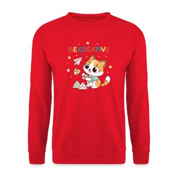 Kreative Kätzchen- und Papierflugzeuge - Unisex Pullover - Rot - Vorne - Alina (178cm) & Michal (187cm)