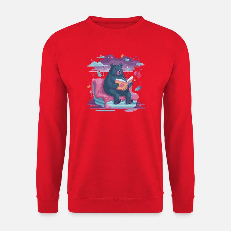 Lesender Bär im Candy-Traum - Unisex Pullover - Rot