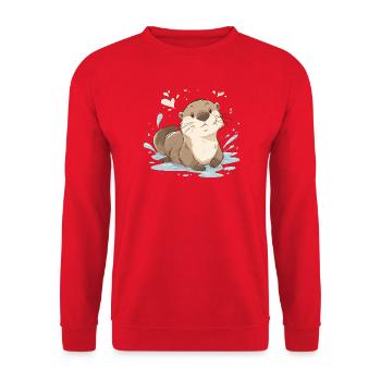 Loutre mignonne kawaii – Animal nature apaisant - Sweat-shirt Unisexe - rouge - Devant - Alina (178cm) & Michal (187cm)