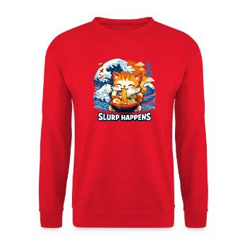 Slurp Happens: Kawaii Cat Ramen - Unisex Sweatshirt - red - Front - Alina (178cm) & Michal (187cm)