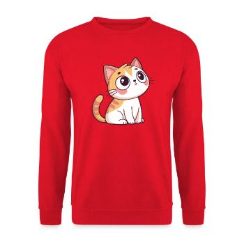 Neugieriges Kätzchen - Unisex Pullover - Rot - Vorne - Alina (178cm) & Michal (187cm)